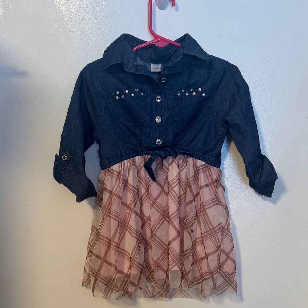 Denim and Pink Plaid Dress